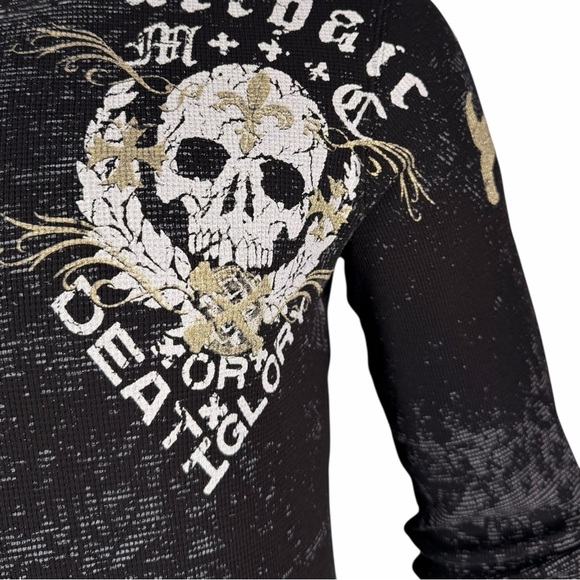 Archaic By Affliction Men's Thermal Shirt Men's Black Graphic Long Sleeve Shirt - Picture 9 of 11